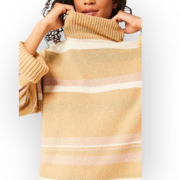 FREE PEOPLE Sweater Dress Maxi Toes In The Sand Stripe Cotton Oversize High Slit - Picture 4 of 16